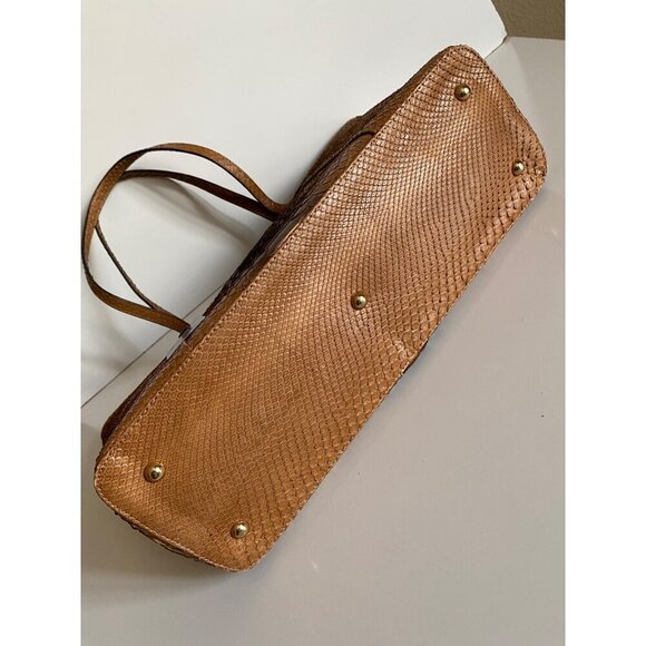 Lucchese Python Tote Bag Brown Exotic Leather Suede Lining Reptile Western Snake - Picture 3 of 13